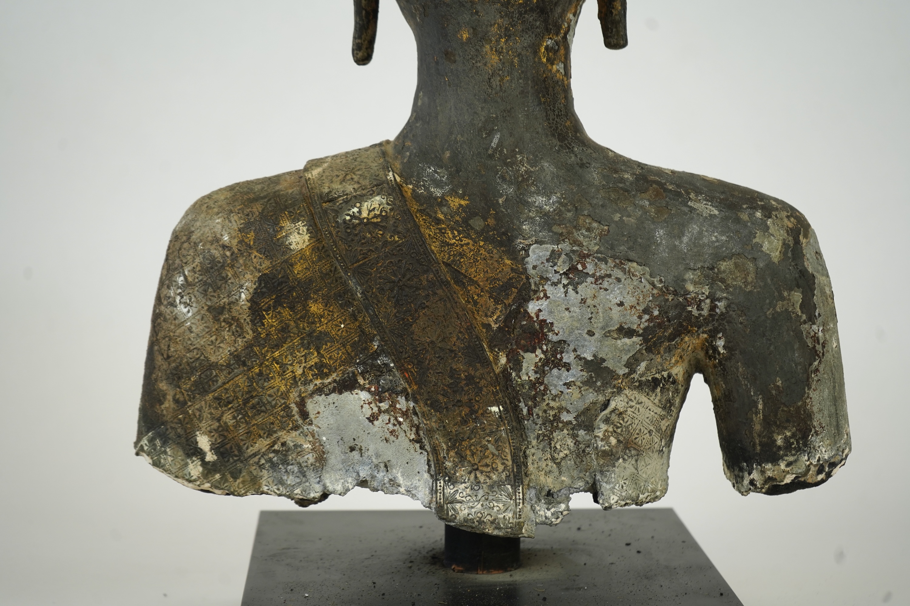 A large Thai lacquered bronze bust of Buddha, 17th/18th century